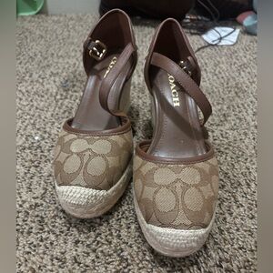Coach Tan and Brown Espadrille Wedges